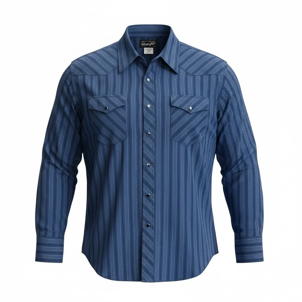 Wrangler Mens Long Sleeve Blue Striped Western Shirt XL Authentic